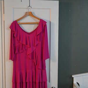 Eva Varro Asymmetrical Hot Pink Ruffle Dress